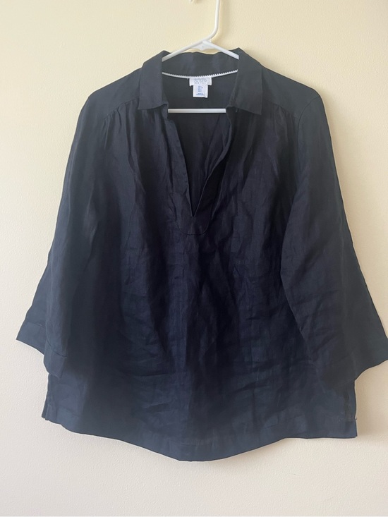 Sigrid Olsen Tops - Sigrid Olsen linen popover 3/4 sleeve black top large
